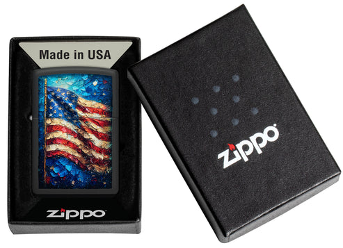 Zippo Painted Flag Design, Black Matte Finish Lighter #46718