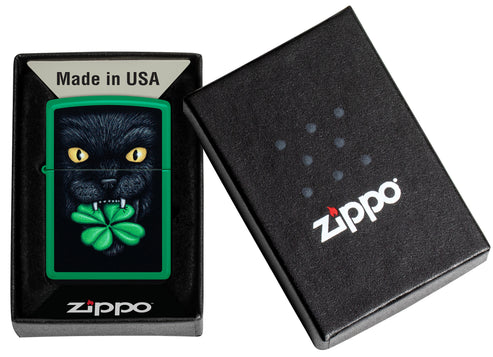 Zippo Feline Lucky Design, Grass Green Matte Finish Lighter #46721