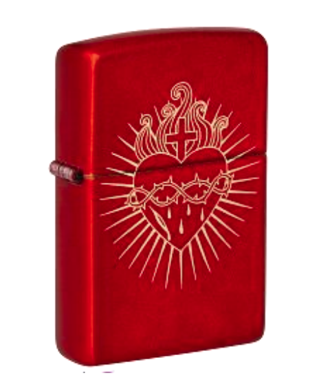 Zippo Sacred Heart Engraved Design, Metallic Red Lighter #48072