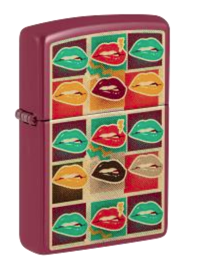 Zippo Pop Art Lips Design, Burgundy Matte Lighter #48653