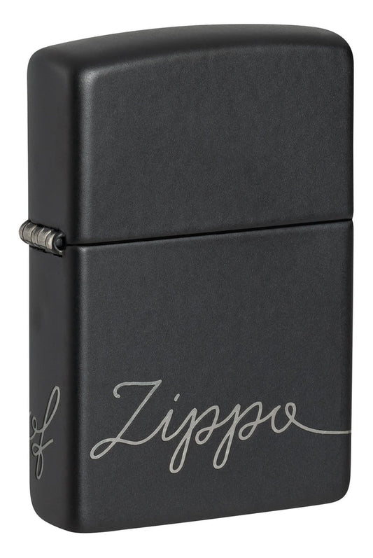 Zippo Windproof Script Laser Engraved 360 Design, Black Matte #48979