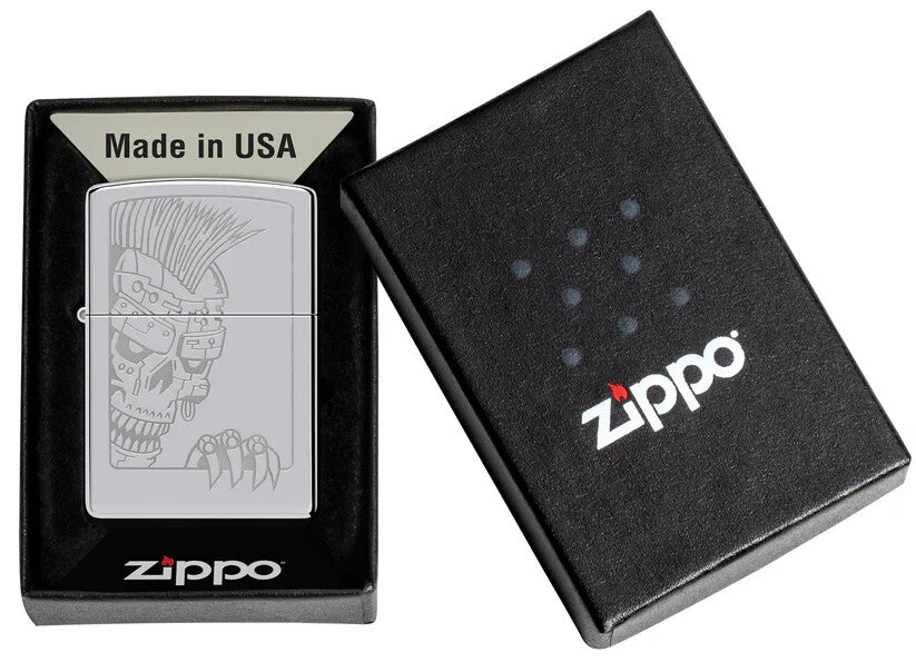 Zippo Skull Punk Design, High Polish Chrome Lighter #46426
