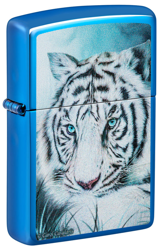 Zippo Carol Cavalaris White Tiger, High Polish Blue Lighter #48951