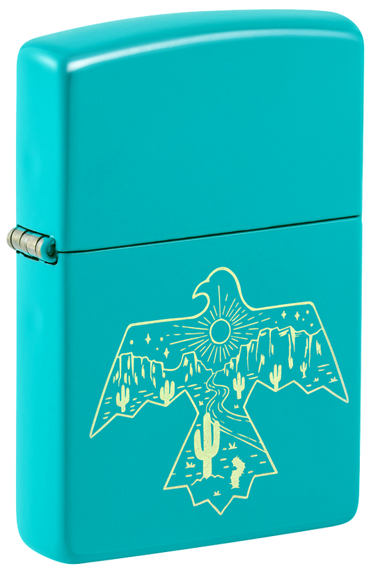 Zippo Native American Bird Laser Engrave Design, Turquoise Lighter #48522