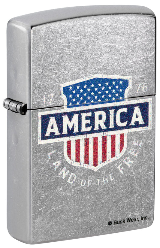 Zippo Buck Wear America Land Of The Free, Street Chrome Lighter #48938