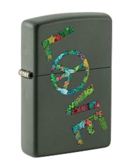 Zippo Peace and Love Floral Design, Green Matte Lighter #48091