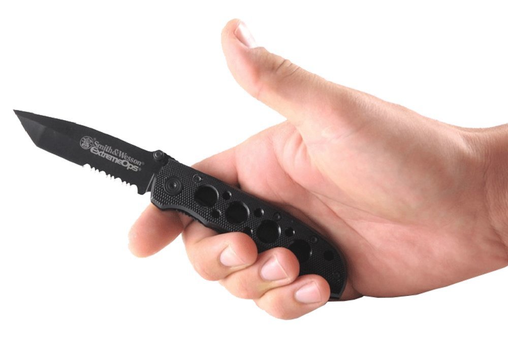 Smith & Wesson Extreme Ops Partially Serrated 3" Knife Aluminum Handle #CK5TBSCP