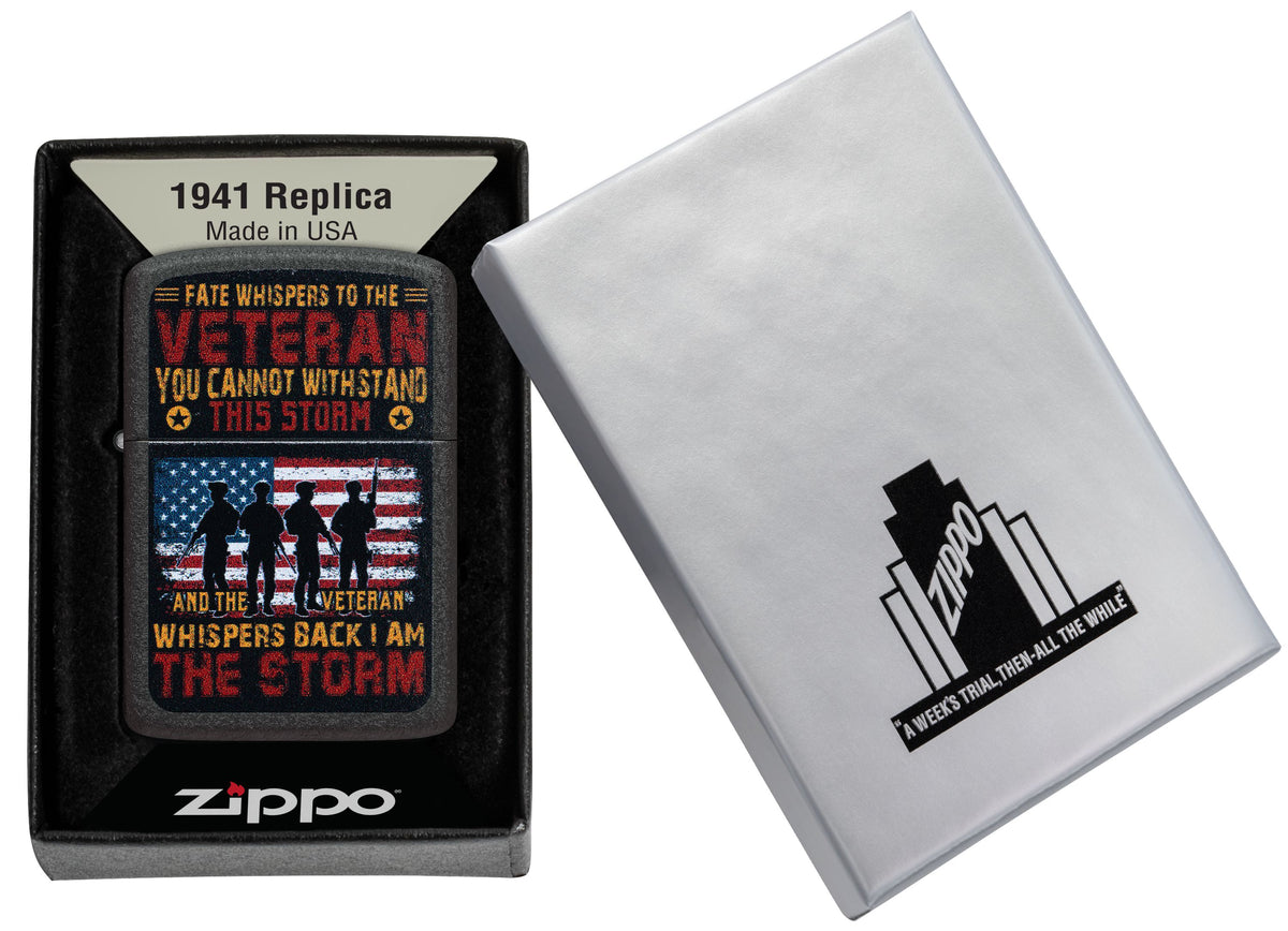 Zippo Veteran The Storm, Black Crackle Lighter #47274