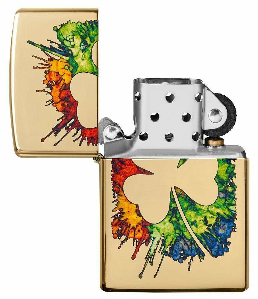 Zippo Graffiti Clover Shamrock, High Polish Brass Genuine Pocket Lighter #49125