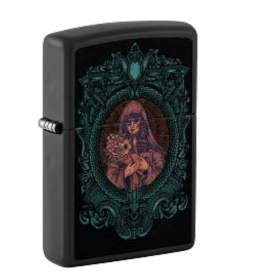 Zippo Gothic Portrait Black Light Design, Black Matte Lighter #48831
