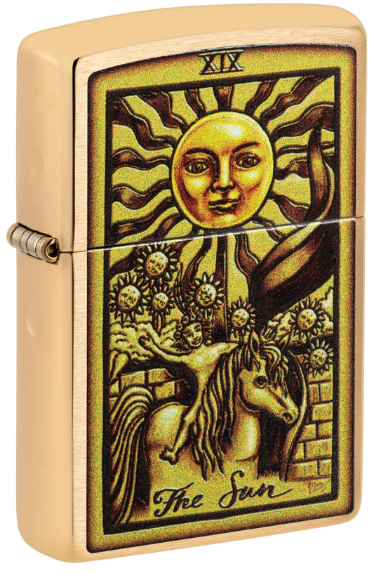 Zippo The Sun Tarot Card Design, Brushed Brass Lighter #48758