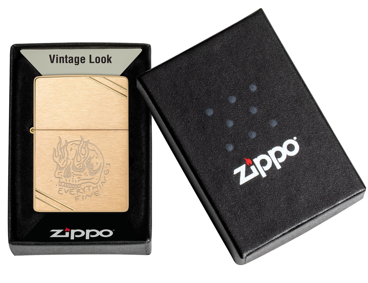 Zippo Vintage Skull, Brushed Brass Lighter #47262