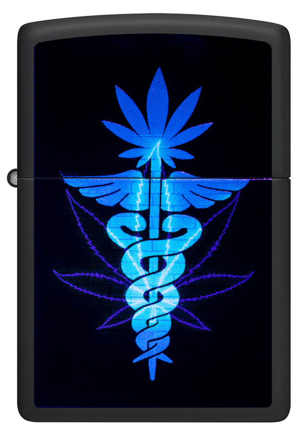 Zippo Gleaming Cannabis Leaf Design Black Matte Lighter #46266