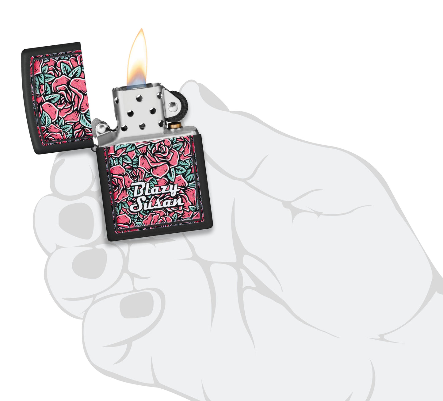Zippo Blazy Susan Roses Pattern, Black Matte Lighter #47192