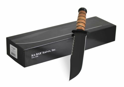 KA-BAR Big Brother Fixed Blade Knife Stacked Leather Handle w/Brown Sheath #2217