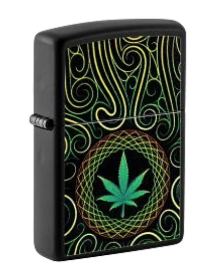 Zippo Cannabis Mandala Leaf Design, Black Matte Lighter #49915