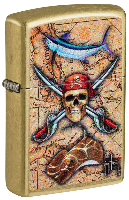Zippo Guy Harvey Pirate Crossbones Design, Street Brass Lighter #48966
