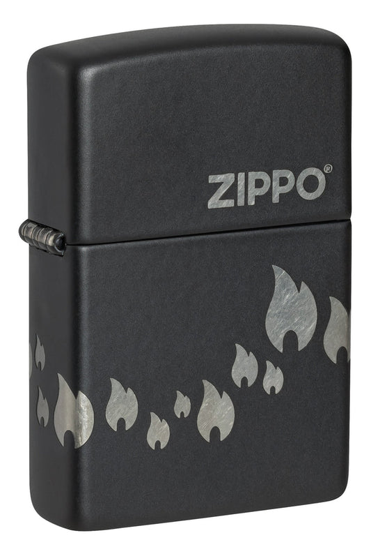 Zippo Flame and Logo Laser Engraved 360 Design, Black Matte Lighter #48980