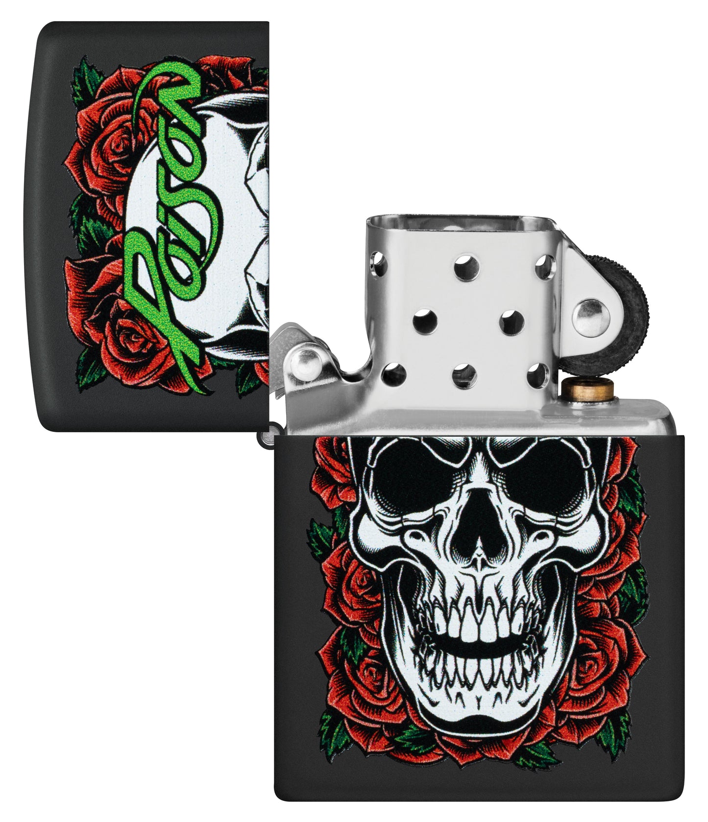 Zippo Poison Skull & Roses Black Matte Lighter #47229