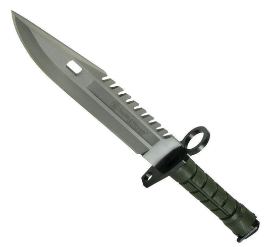 Smith & Wesson Special Ops M-9 Bayonet Knife, Green Handle, w/Green Sheath #SW3G