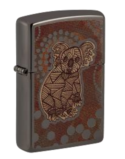 Zippo Koala Tribal Pattern Design, Black Ice Lighter #48026