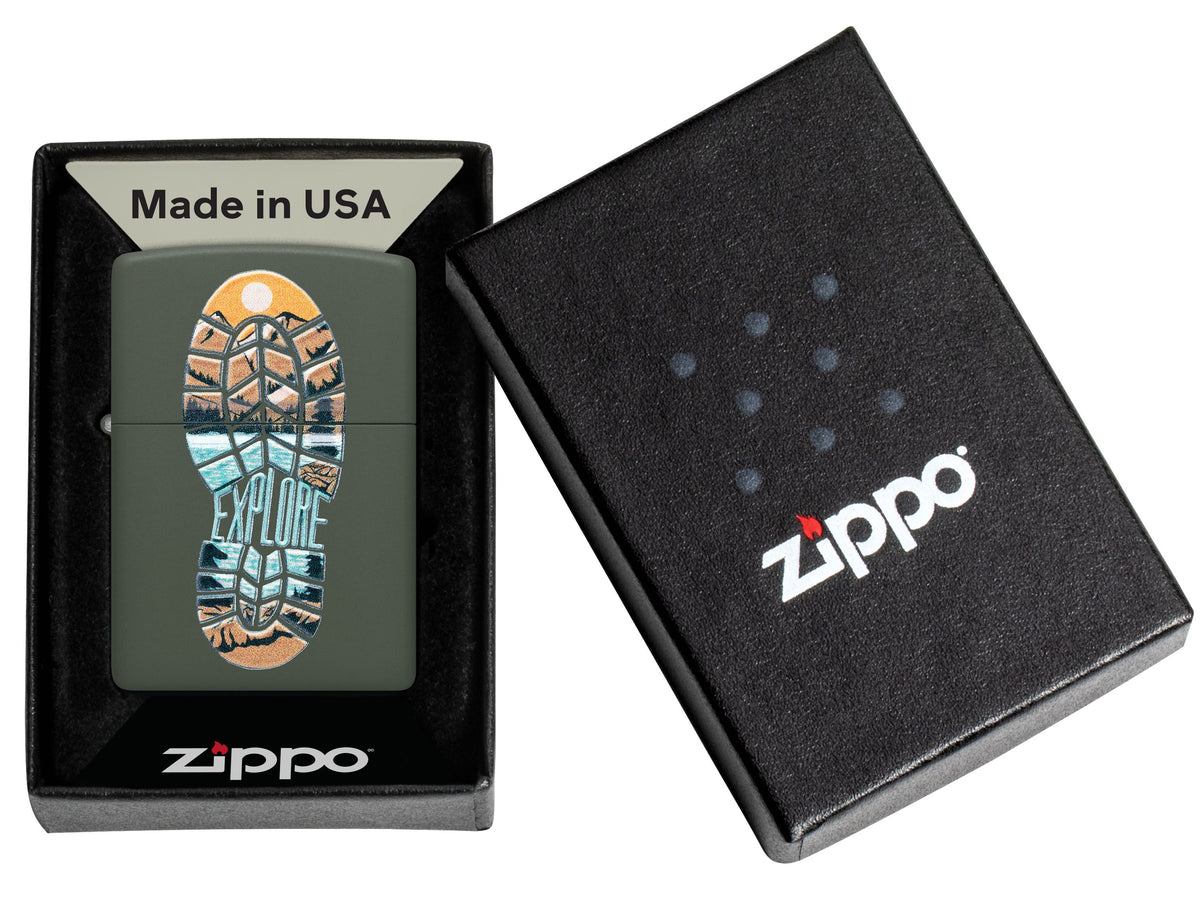 Zippo Explore Boot, Green Matte Lighter #47433