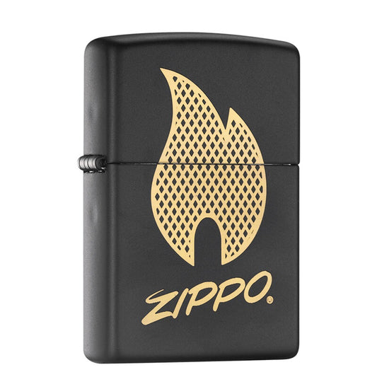 Zippo Script Logo Design, Black Matte Lighter #29686