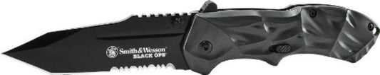 Smith & Wesson Black Ops 3, 40% Serrated, Grey Aluminum Handle #SWBLOP3TS