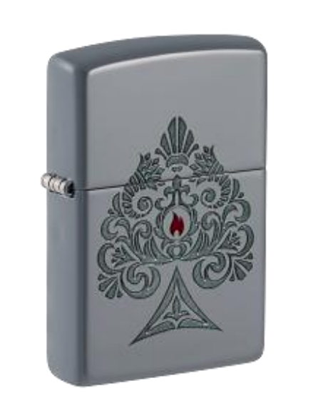 Zippo Ornate Ace of Spades Flame Design, Gray Matte Lighter #48469