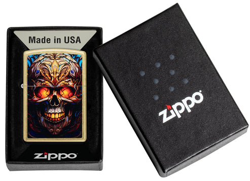 Zippo Stained Glass Skull Design, Street Brass Finish Lighter #46715
