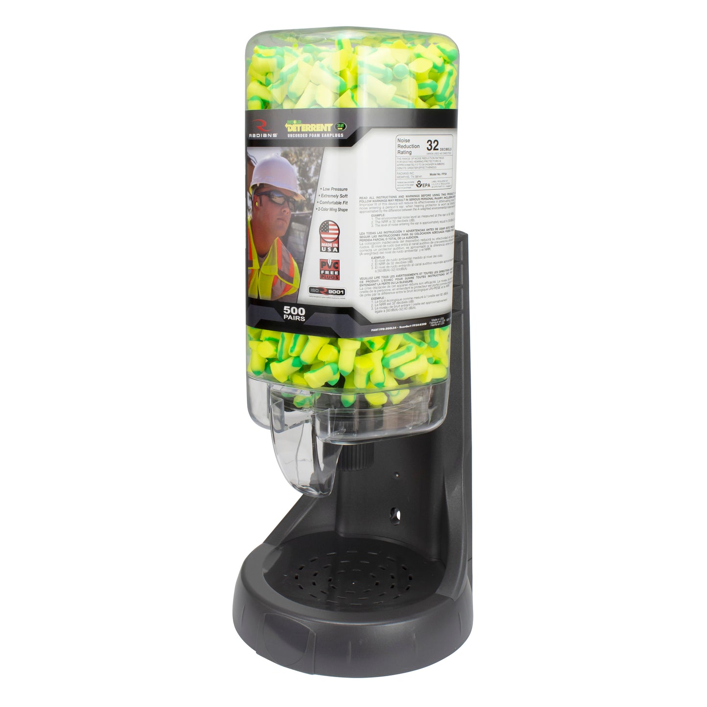 Radians Refillable Dispenser with Resistor 32 FP70 Plugs, 500 Pair #FPD-500L70