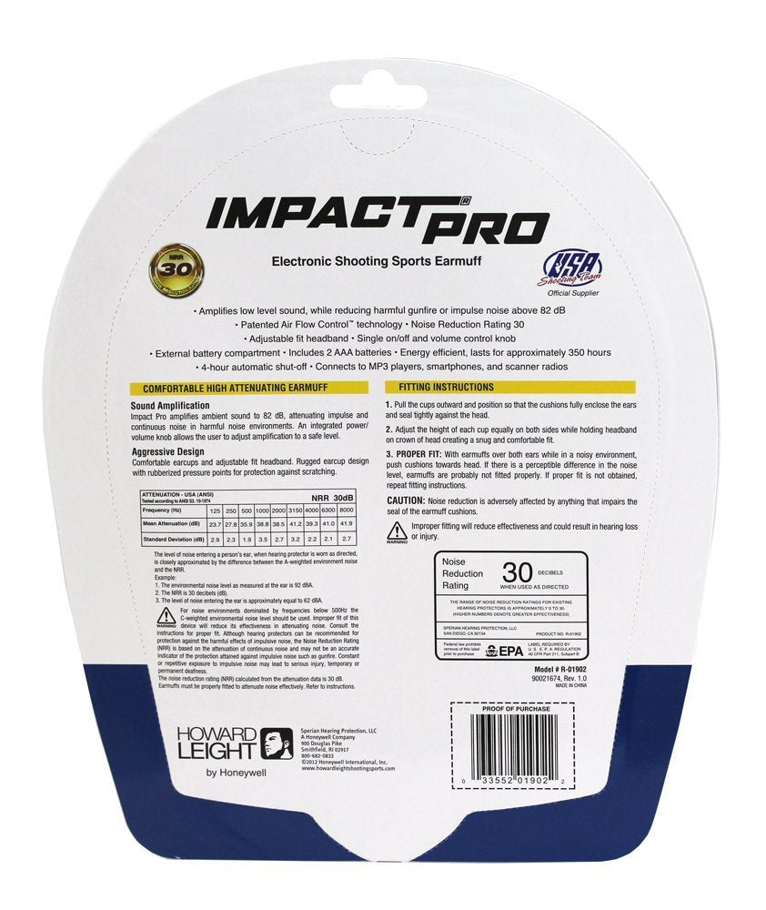 Howard Leight Impact Pro Electronic Hearing Protection, Earmuffs #R-01902