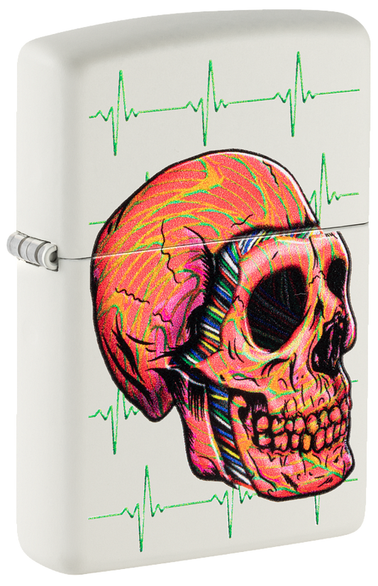 Zippo Skull EKG Color Image Design, White Matte Lighter #48659