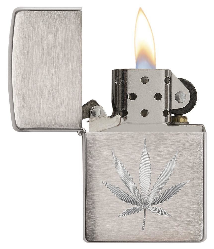 Zippo Leaf Design, Auto Engraved Brushed Chrome Pocket Lighter #29587
