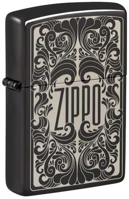 Zippo Classy Logo Laser Engraved, High Polish Black Finish Lighter #48253