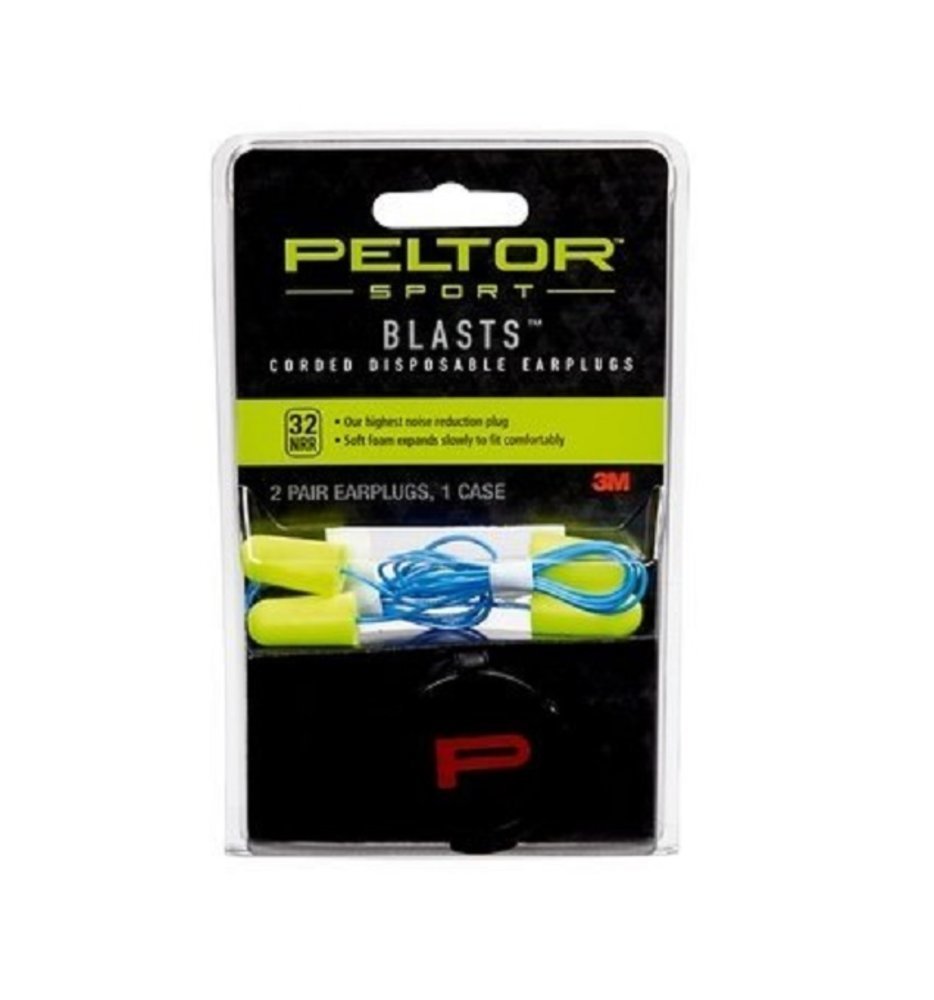 3M Peltor Sport Blasts Disposable Earplugs, Corded, 2-Pair, Neon Yellow #97081