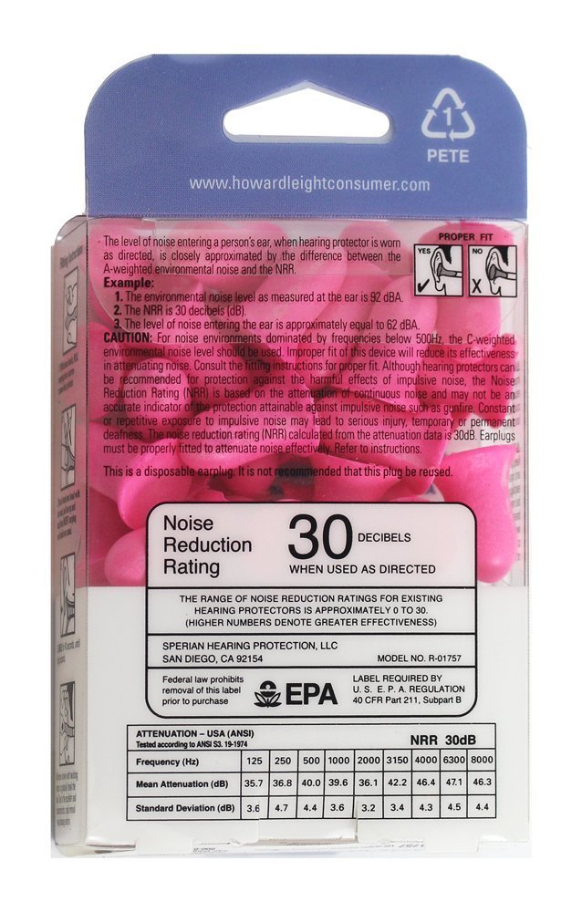 Howard Leight Super Leight Earplugs for Women Foam, (14) Pairs #R-01757