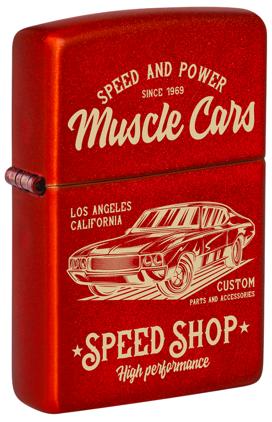 Zippo Retro Muscle Cars Metallic Red Laser Engrave Lighter #48523