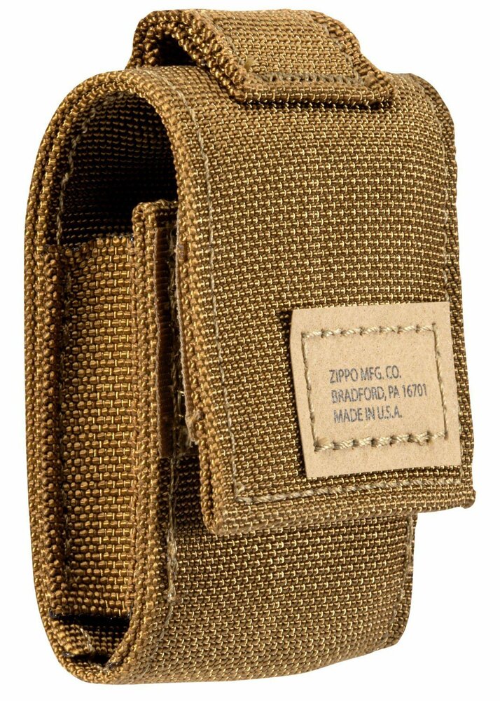 Zippo Black Crackle Lighter + Coyote Tan Molle Pouch Gift Set, USA Made #49401