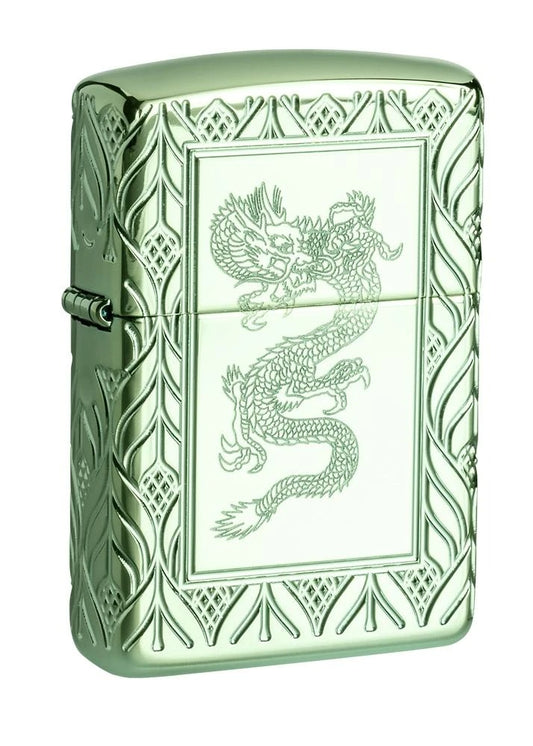Zippo High Polish Green Elegant Dragon, Deep Carve Armor Lighter #49054
