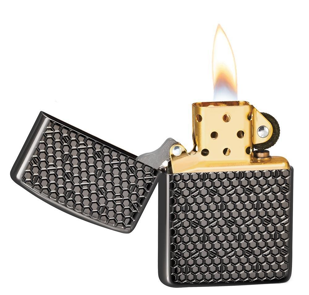 Zippo Hexagon, Deep Carved Engraved, Black Ice Finish Armor Lighter #49021