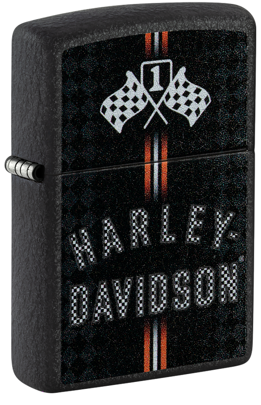 Zippo Harley Davidson Flags Design, Black Crackle Lighter #48558