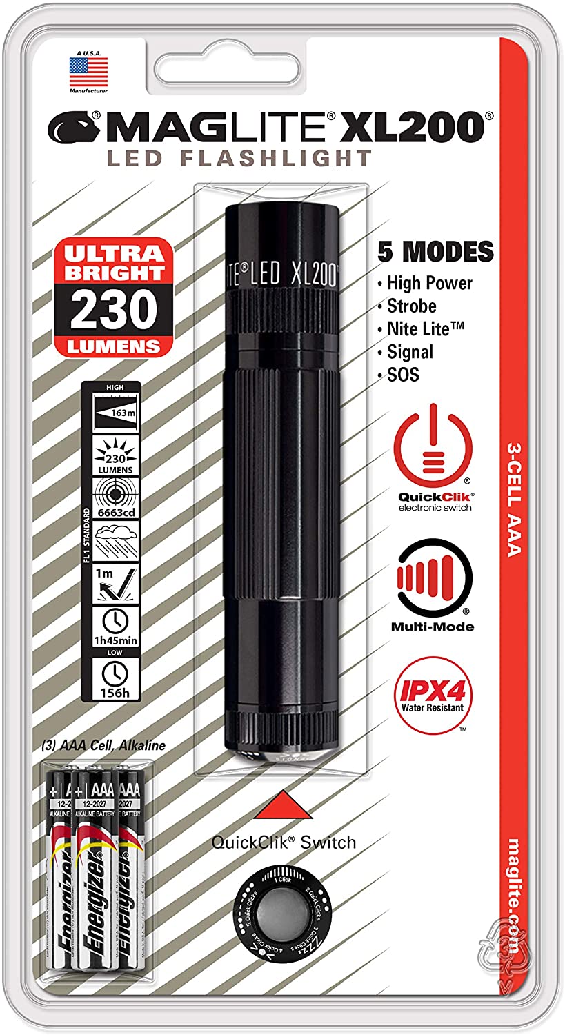 MAGLITE XL200 3-Cell AAA LED Flashlight, Black, Blister Pack #XL200-S3016L