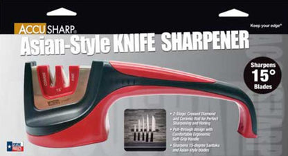 AccuSharp Asian-Style Knife Sharpener, Pull-Through, Red/Black #052C