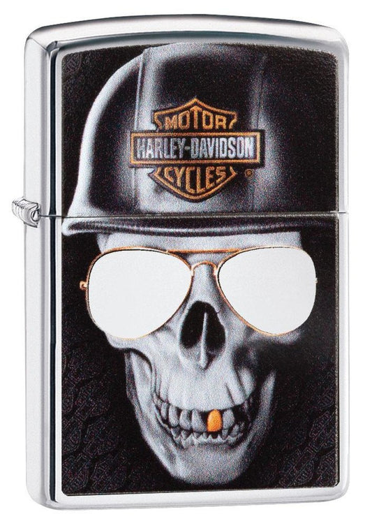 Zippo Harley Davidson Skull with Mirrored Sunglasses, Windproof Lighter #29739