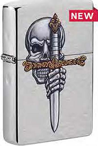 Zippo Skull Sword Design, Brushed Chrome Windproof Lighter #49488
