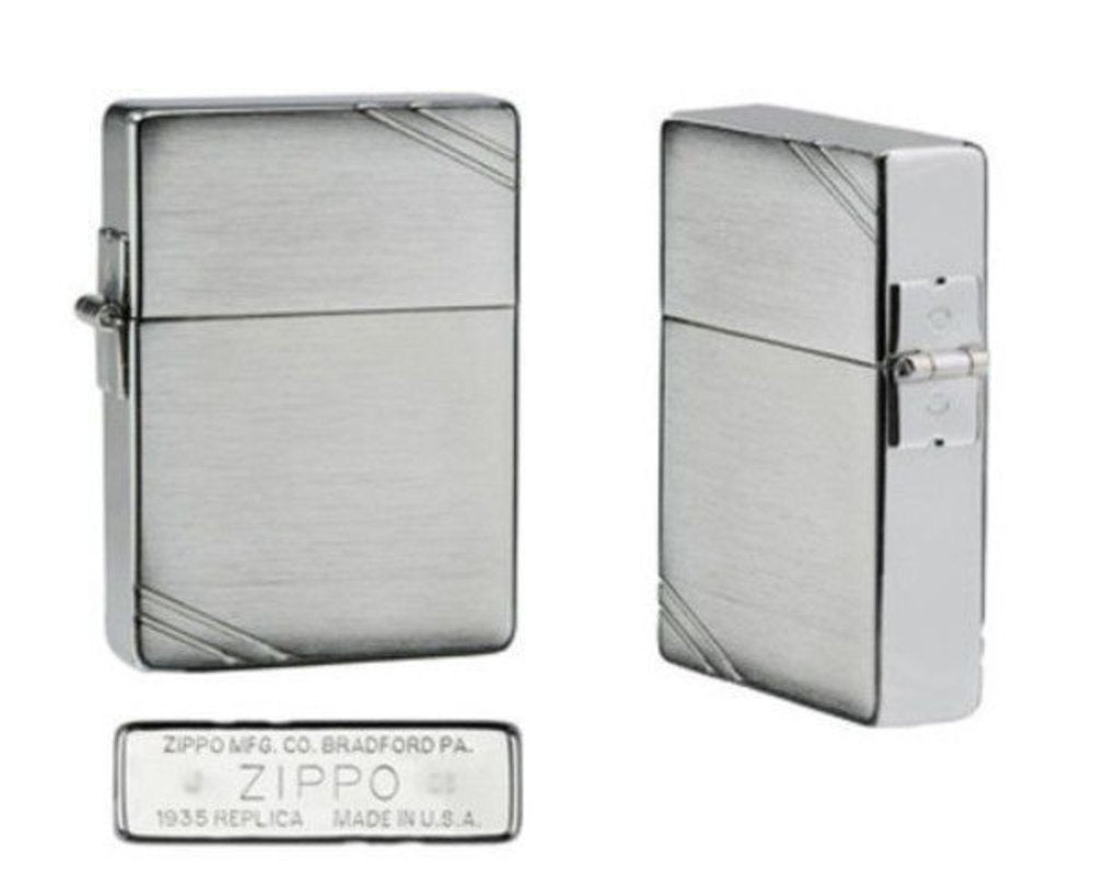 Zippo 1935 Replica With Slashes, Brushed Chrome, Genuine Windproof Lighter  #1935