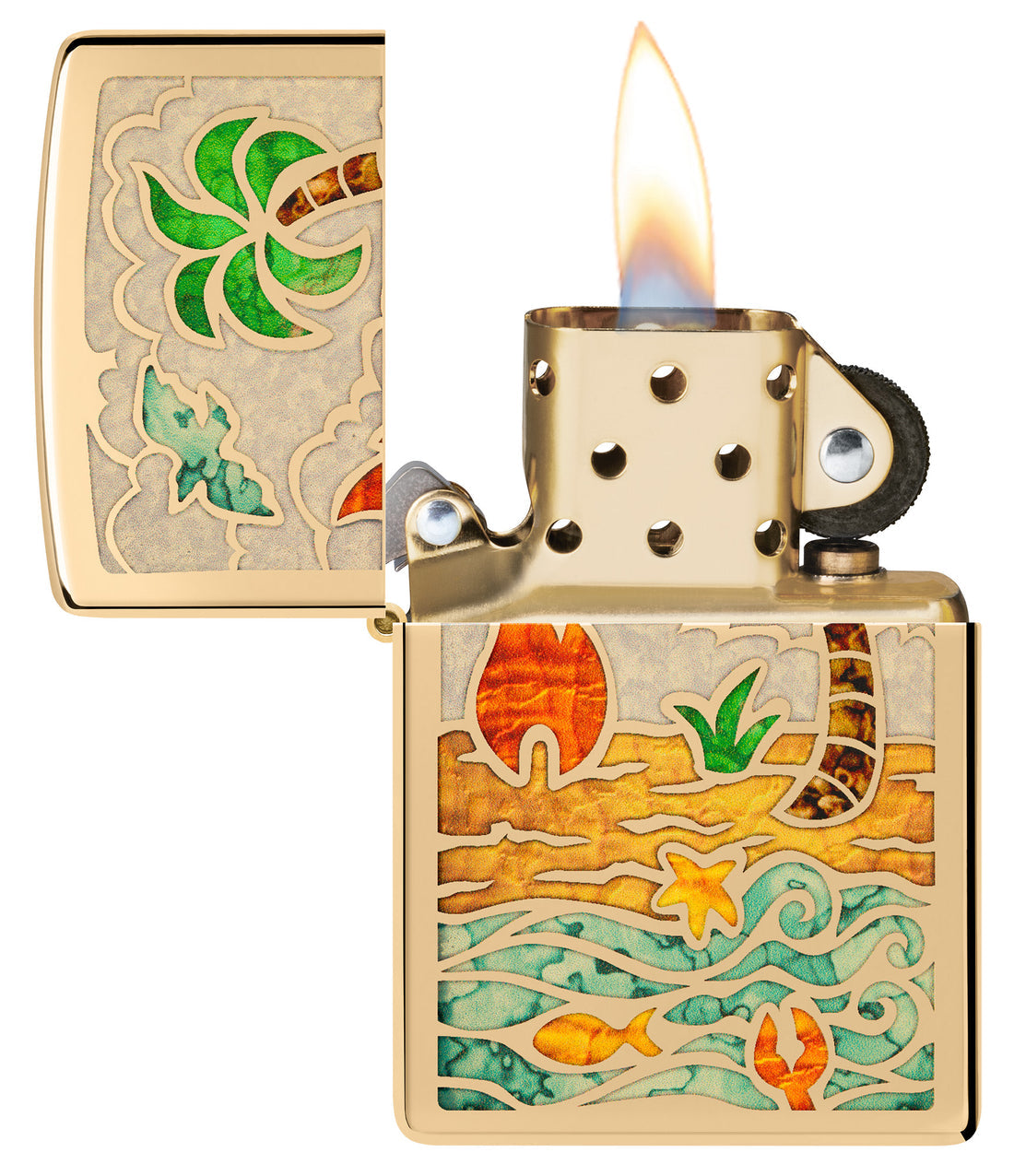 Zippo Beach Day Design, High Polish Brass Lighter #46140