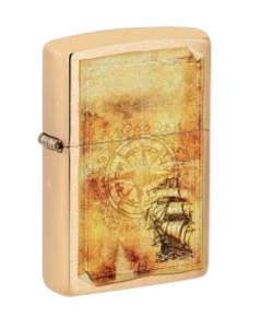 Zippo Nautical Compass and Tall Ship Design, High Polish Brass Lighter #48829