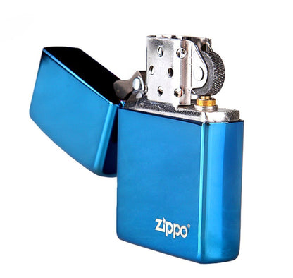 Zippo Sapphire Blue Logo Lighter & Black Leather Pouch Gift Box Set